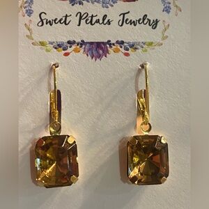 Gold-Tone Brown Crystal Drop Earrings